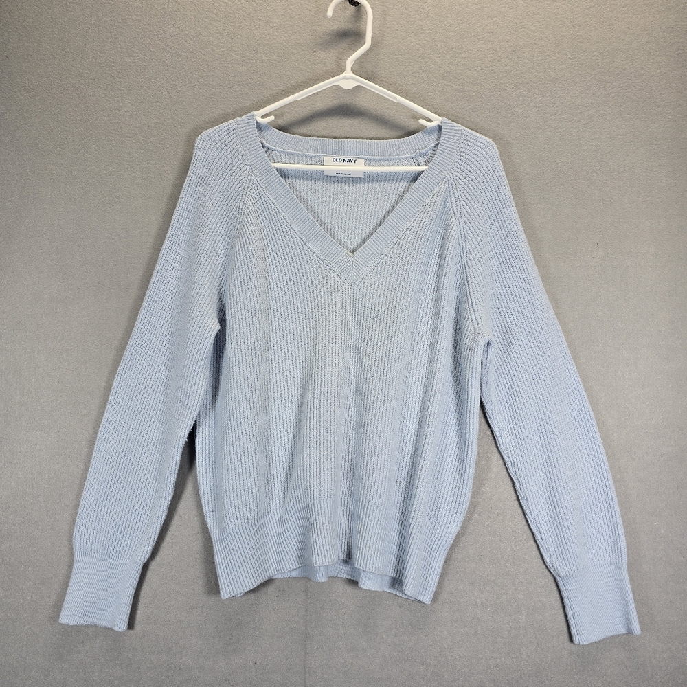 Old Navy Sweater Pullover Women S Small Blue V-Neck Knit Long Sleeve Cotton - Picture 4 of 14